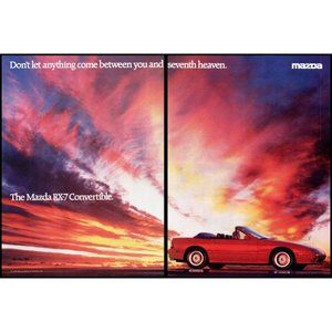 1989 Mazda RX-7 Convertible 2 Page Vintage Print Ad Sunset Clouds Sky Wall Art